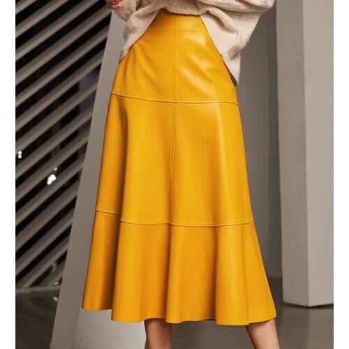 High Waist Real Sheepskin Genuine Leather Skirt Women High Quality Luxury Runway Designer 2020 Long Elegant Ladies Maxi Skirts