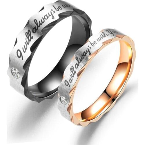 4.6 MM Stainless Steel Finger Women Men Rings Wedding Band i will always be with you Letter Finger Jewelry Cubic Zirconia Ring