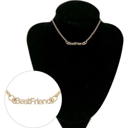 Best Friends Pendant Necklace Gold Black Metal BFF Letters Clavicle Chain Necklace For Women Friendship Jewelry Collares