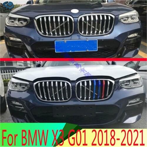 For BMW X3 G01 2018 2019 ABS Chrome Front Center Mesh Grille Grill Cover Radiator Strip Trim Decoration Car Styling 14 Pcs