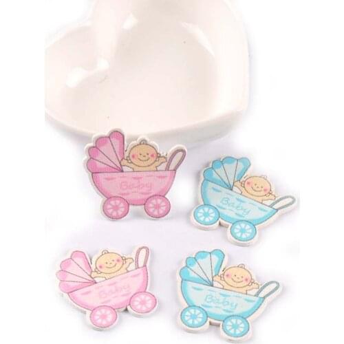 20pcs Blue/pink Baby Carriage Painted Wood DIY Craft For Wooden Ornament Scrapbooking No Hole Home Decoration 37x36mm M1308