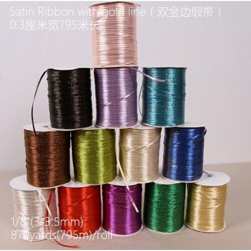 25yards 3mm 1/8" solid satin ribbon w/gold wedding decoration candy cake wrapping craft accessories scrapbook material