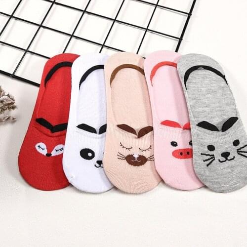 5 Pairs/lot Spring Cotton Ankle Socks For Korea Womens Cartoon Animal Cat Panda Pig Short Socks Female Sokken Slippers Meias