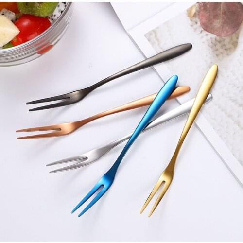6pcs/set 304 Stainless Steel Two-tine Fruit Forks Set Kitchen Tableware Creative Salad Snack Cake Dessert Forks Home Flatware