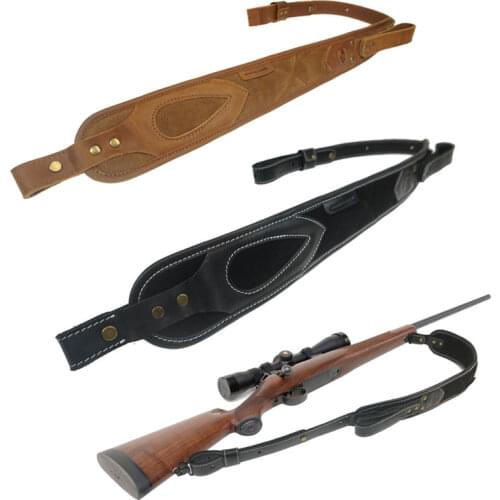 Hunting Gun Accessories Leather Rifle Gun Sling Black/Brown Adjustable Shoulder Padded Shotgun Shooting Tactical Strap