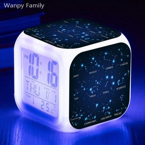 Twelve Constellations Alarm Clock 7 Color LED Glowing Digital Alarm Clock For Kids Room Multifunction Electronic Watches Clock