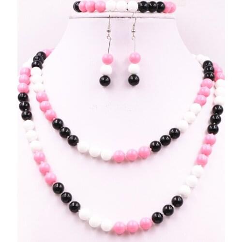 African Style Strand Necklace Earrings Bracelet Baking Paint Glass 8mm Round Beads Lacquer Statement Jewelry Set for Women A561