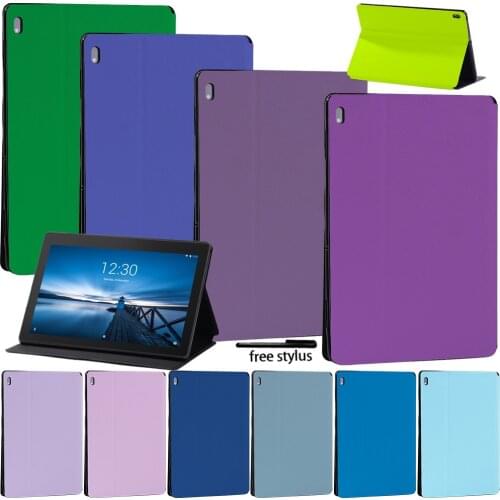 Case for Lenovo Tab E10 10.1"/ Lenovo Tab M10 10.1" Solid color PU Leather Tablet Protective Stand Folio Shell Cover+Free Stylus