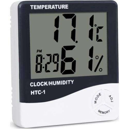 2PC Digital Thermometer Hygrometer Indoor Electronic Temperature Humidity Meter Clock Weather Station Moisture Tester Home HTC-1
