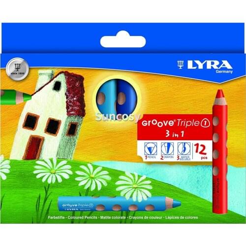 LYRA GROOVE TRIPLE 1 Colouring Pencil - Wax Crayon & Water Soluble ALL IN 1 PENCIL SUPER JUMBO 10mm Leads Box Set of 12 Pencils