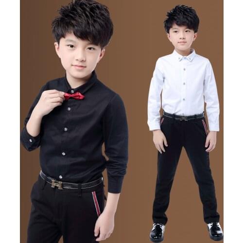 Kids Long Sleeve Shirts Spring Autumn Fashion Kids Black/White Tie Tops For School Boys 110-170 Formal Costumes Clj492