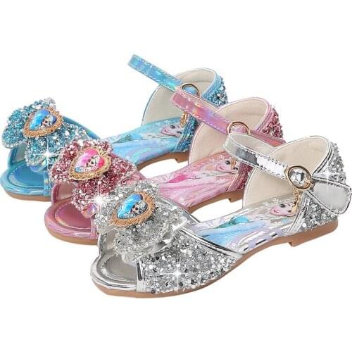 Disney New Princess Elsa Children Sandals For Girls Frozen Pu Leather Sandals Girls Party Kids Shoes Dress Party Shoe Size 26-36