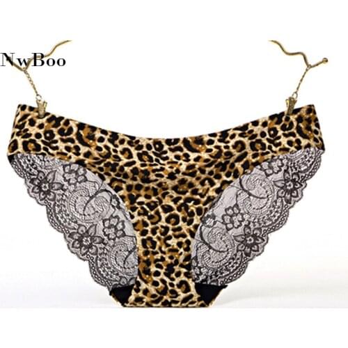 Womens Lace Panties Leopard Seamless Underware Ice Silk Plus Size Underwear Women Satin Panties Briefs