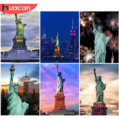 HUACAN Diamond Painting Statue Of Liberty Full Square Diamond Embroidery Full Display Scenic 5D DIY Rhinestone Mosaic Home Decor