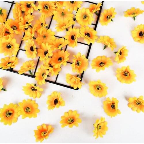 100pc 4.5cm Artificial Sunflower Heads Fake Flower Daisy Flower For Xmas Birthday Wedding Party Decor DIY Headdress Wreath Craft