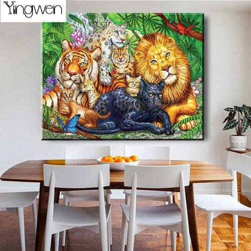 Lion Tiger Panther Cat Picture Painting With Full Diamond DIY Diamond Painting Cross Stitch Embroidery Animal World Home Decor