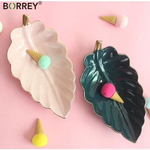 BORREY Leaf Shape Leaf Dish Ceramic Dish Sushi Dishes Candy Trinket Jewelry Fruit Serving Platter Storage Decoration Tableware