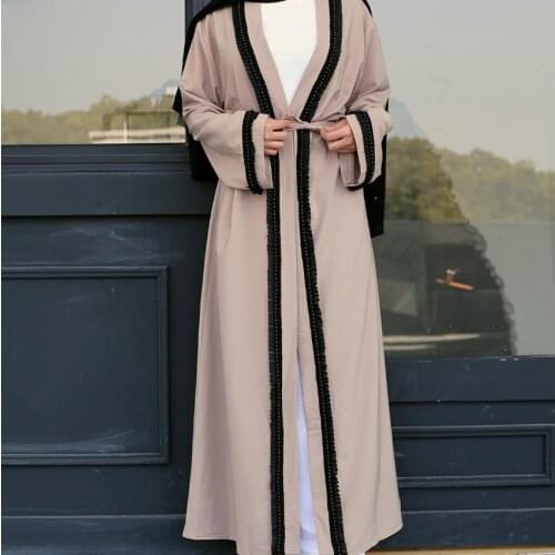 Adult Muslim kimono beading stitching cardigan abaya fashion dubai islamic full length abayas wq732 prayer service clothing