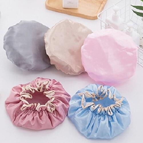Lovely Thick Women Shower Caps Colorful Double Layer Bath Shower Hair Cover Adults Waterproof kitchen hats Sale Double-layer