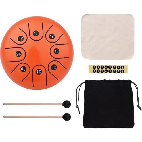 6-inch Mini 8-Tone Steel Tongue Drum G Key Percussion Instrument Hand Pan Drum with Drum Mallets Carry Pouch Music Book