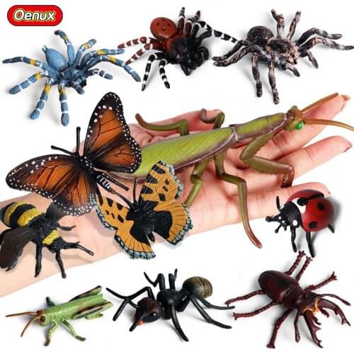 Oenux Simulation Wild Animals Model Action Figure Bee Ant Butterfly Spider Insect Animal Miniature Figurines Toy Kids Xmas Gift