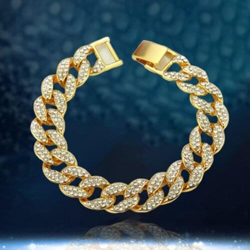 New Fashion Gold Color Rhinestone Necklace For Women Men Miami Cuban Big Hip Hop Necklace 16 Inch Jewelry