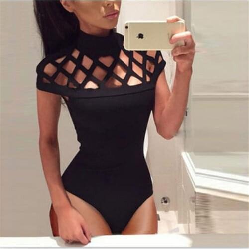 New Womens Hollow Bodysuit Ladies Leotard Bodycon Tops T shirt Jumpsuit Romper