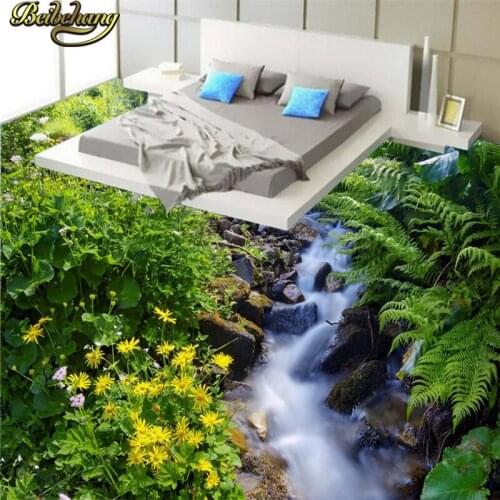 Beibehang Custom Creek flowers Floor Wallpaper papel de parede 3D Stereoscopic Mural PVC Self-adhesive Wall paper Decor flooring