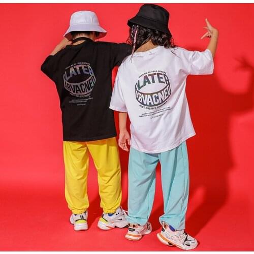 Ropa de hip-hop para niño, camiseta grande de dibujos animados, pantalones para correr para niña, Ropa de baile de jazz, ropa de