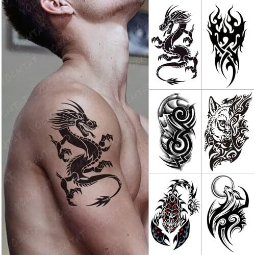 Waterproof Temporary Tattoo Sticker Dragon Fire Flash Tattoos Wolf Scorpion Body Art Arm Water Transfer Tattoo