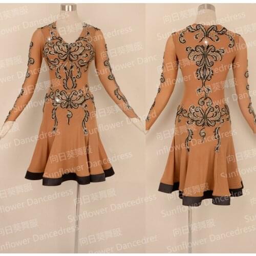 Competition Latin dance dress,salsa dress,ballroom dress Rumba Jive Chacha Ballroom Latin Dance Dress Girls Women,Brown