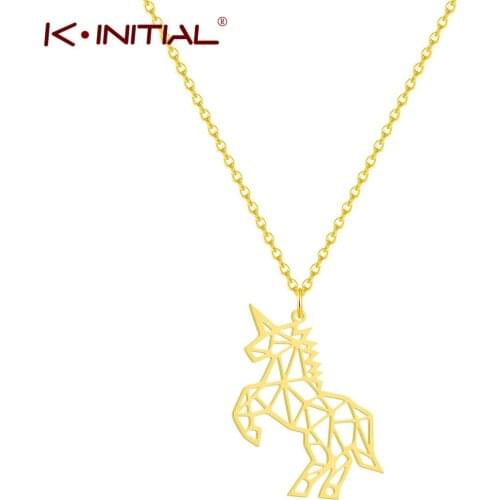 Kinitial Simple Hollow Unicorn Pendant Necklace For Girl Women Fashion Animal Horse Chocker Jewelry Accessories Colier