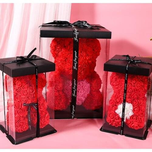 QD Rose Bear Artificial Flowers Roses Teddy Bear Unicorn Anniversary Christmas Valentine Gift for Girlfriend Wedding Decoration