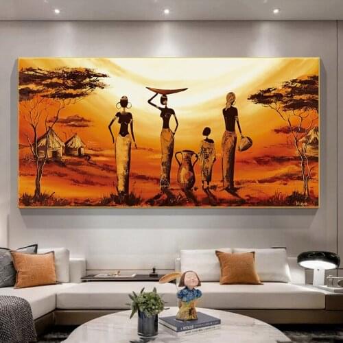 Retro African Women Canvas Painting Scandinavian Black Girls Wall Art Posters Prints Abstract Picture for Living Room Home Decor