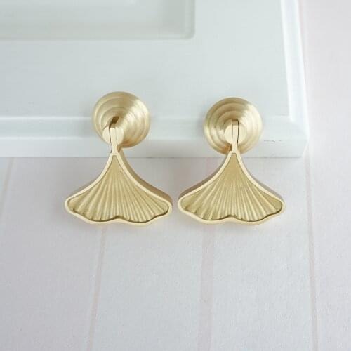 Ginkgo Leaf Shape Furniture Pulls Knobs Solid Brass Cabinet Handles Drawer Dresser Closet Knobs Kitchen Cupboard Doors Pull Knob