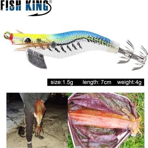 FISH KING Luminous Squid jig 1.5/2.5/3.0/3.5/4.0/4.5 Wooden Shrimp Squid Artificial Fishing Lures Hard Fishing Bait Wobbler