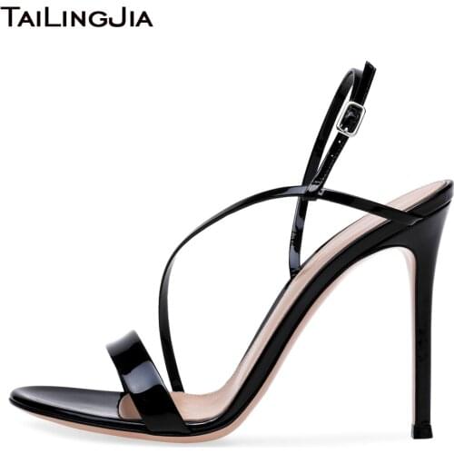Black Summer Sandals for Women Stiletto High Heel Party Dress Shoes Ladies Elegant Patent Leather Buckle Strap Large Size Sandal