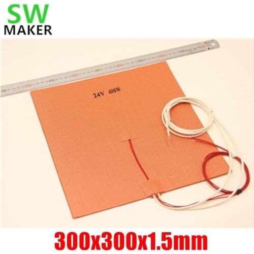 SWMAKER 30X30CM12V/24V 400W Silicone Heater Huge size 300x300mm for Reprap 3D Printer Heated Bed Pad with 3M NTC 3950 Thermistor