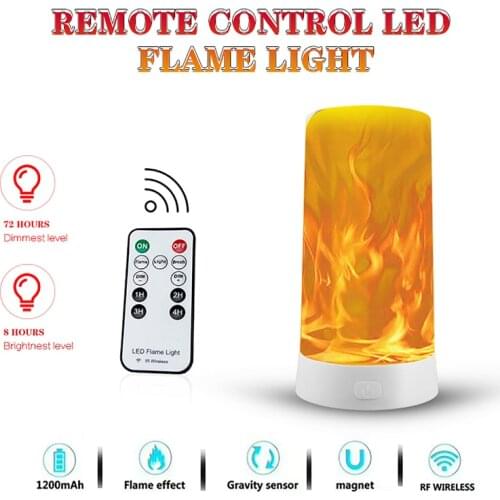 LED Flame Effect Fire Light Bulb Remote Control Waterproof Flickering Emulation 4 Modes Magnetic Led Flame Lamp USB Rechargeable