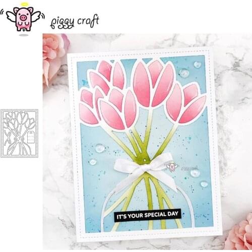 Piggy Craft metal cutting dies cut die mold Tulip rectangular frame Scrapbook paper craft knife mould blade punch stencils dies