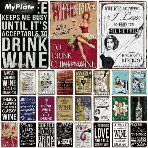 [MyPlate] Wine Vintage Metal Sign Tin Sign Vintage Cafe Decoration Plaque Home Wall Decor Bar Sign Home Decor Poster
