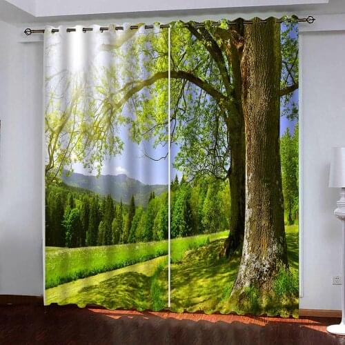 Customize landscape Big green tree photo 3d curtain blackout curtains for bedroom Living room kitchen window curtain