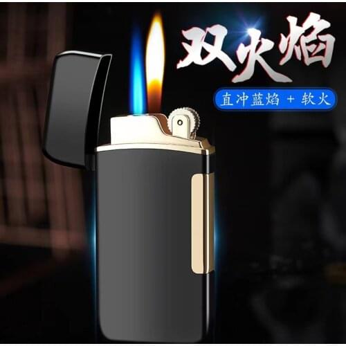 Two Flame Convertible Direct Air Loading Lighters Zinc Alloy Grinding Wheel Double Fire Butane Gas Lighters
