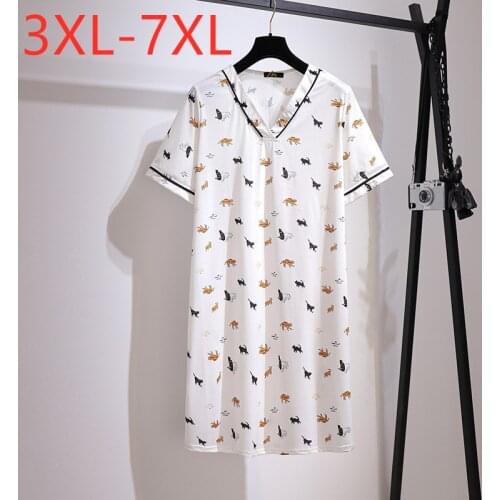 New 2021 Ladies Summer Plus Size Tops For Women Large Short Sleeve Loose White Print V-neck Long T-shirt 7XL