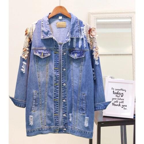 2019 Denim Jackets Women Hole Boyfriend Style Long Sleeve Vintage Jeans Jacket Denim Jacket Loose Spring Autumn Denim Coat Jeans