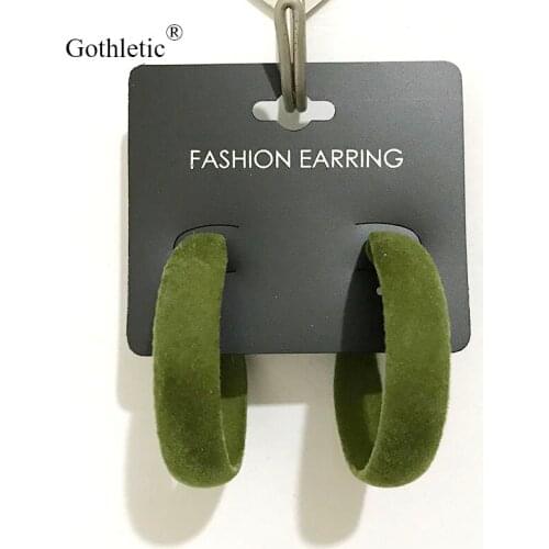 Gothletic 9X38MM Green Velvet Hoop Earring Flocking Round Earrings for Women Brincos Autumn Winter Fashion Jewelry 6.4g