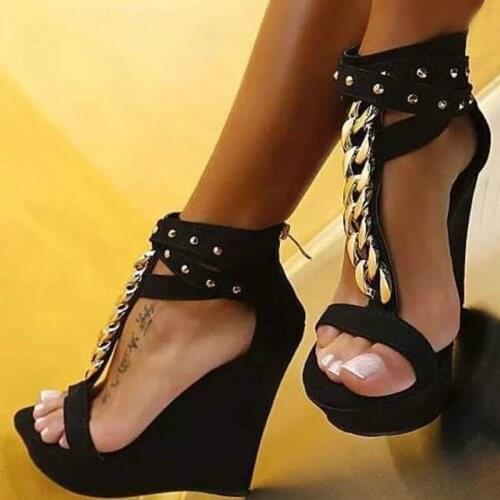 Women High Heel Gladiator Sandals Fashion Chain Platform Wedge Shoes New Arrival 2021