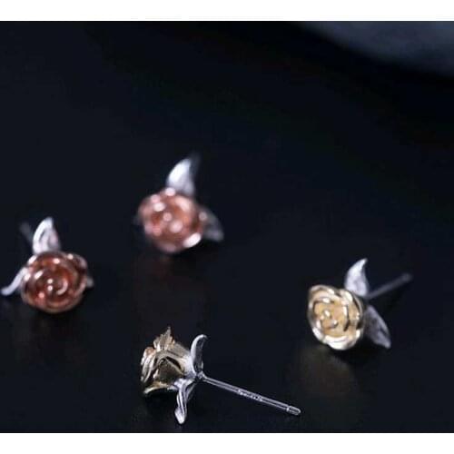 High Quality Gold/Silver/Rose Gold Flower 925 Sterling Silver Stud Earrings for Women Female Fine Jewelry Accessories YEA100
