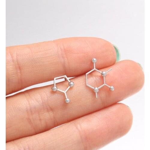SMJEL Fashion Jewelry Unique Unbalance Briliant Caffeine Molecule Structure Stud Earrings for Women Chemistry Graduation Gifts