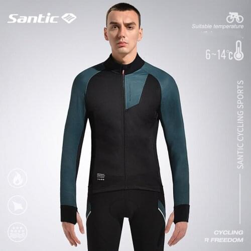 Santic Winter Fleece Thermal Cycling Jacket Coat Autumn Warm Up Bicycle Clothing Windproof Windbreaker MTB Bike Climbing Clothes
